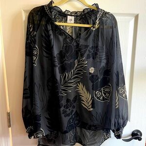 CAbi Aloha Blouse Sheer #5597 Long Sleeve
Floral Shirt Womens Size xl